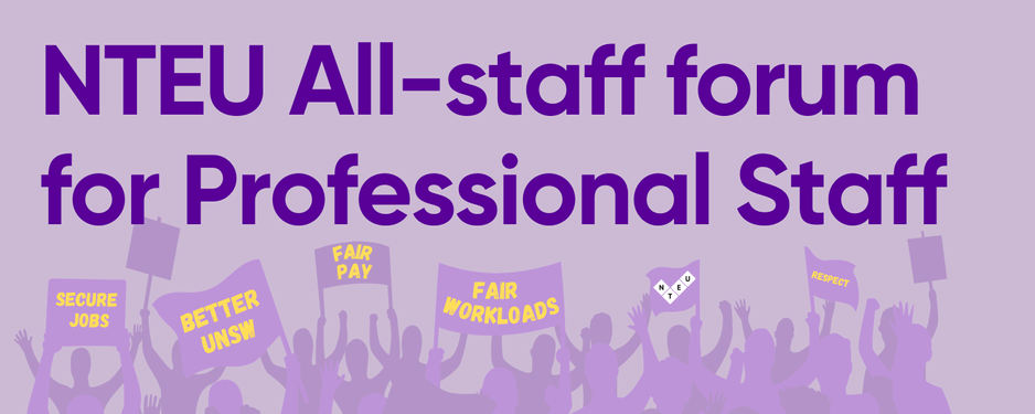 UTS NTEU members holding banners during their strike