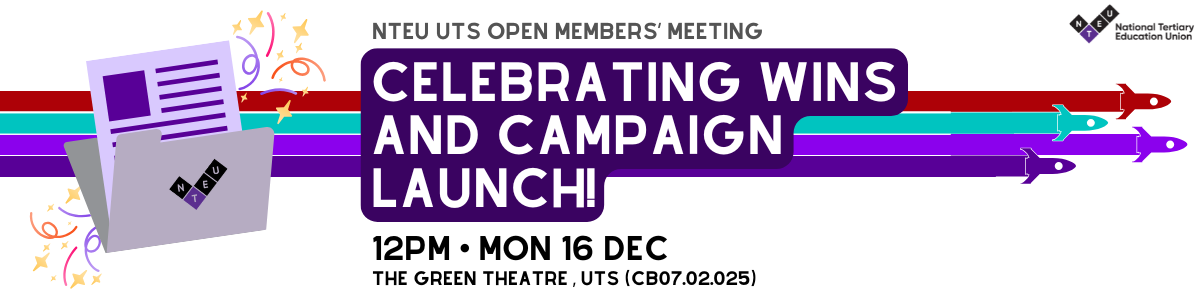 UTS NTEU members holding banners during their strike