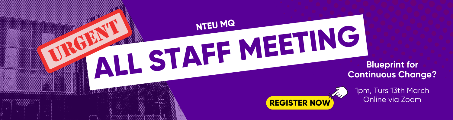 UTS NTEU members holding banners during their strike